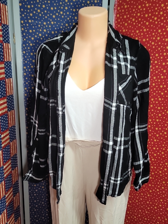 Westport Tops - Westport Black & White Plaid Shirt with Gold Logo Tag